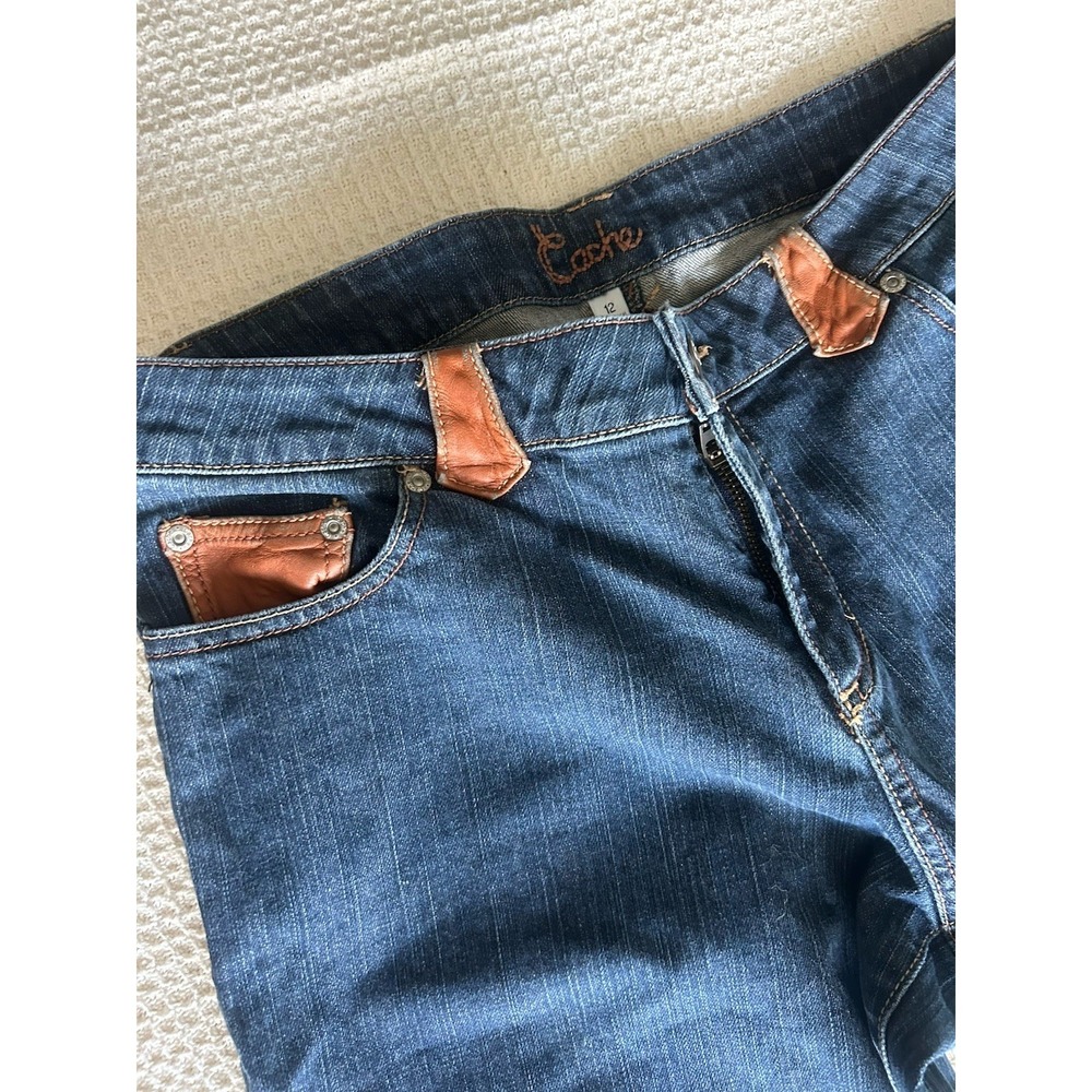 Cache Women's‎ Vintage 90s Jeans Size 12 Blue Denim Brown Leather Belt Loops - Picture 4 of 8